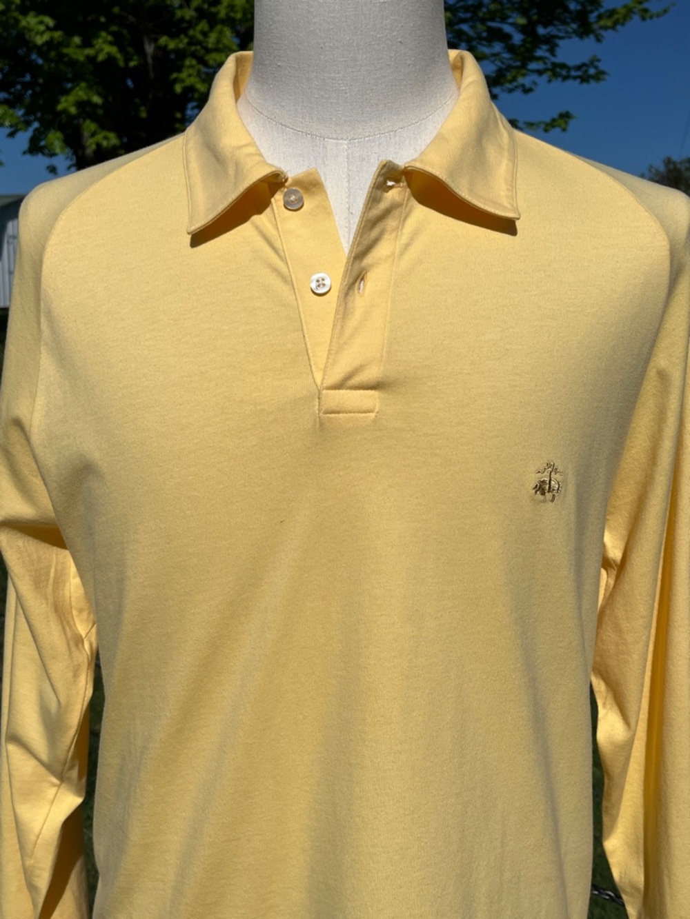 -Brooks Brothers Golden Yellow/Saffron L/S Polo w/Gold Logo Men's Size Large